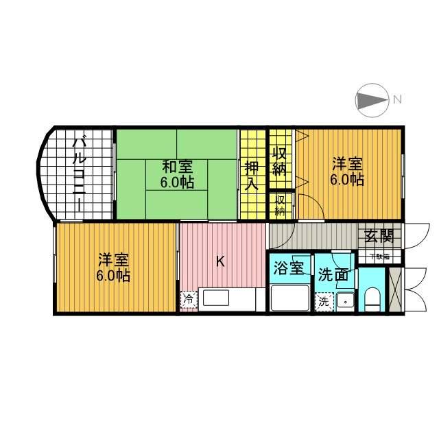 PURE GOLD(3DK/2階)の間取り写真