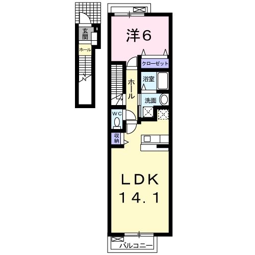アパートメント ノイ(1LDK/2階)の間取り写真