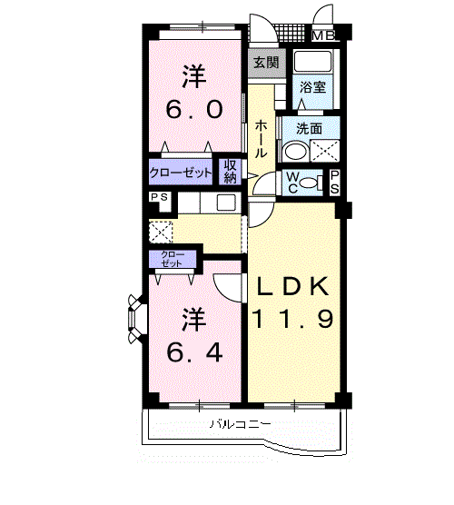 エスペランサ(2LDK/4階)の間取り写真