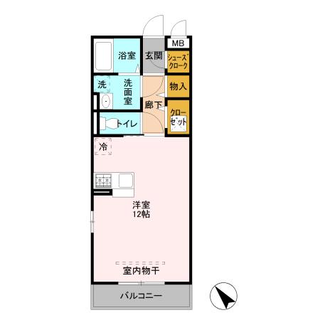 GLORIOUS(ワンルーム/1階)の間取り写真