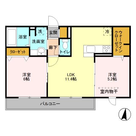 ロイジェントパークス レイクタウン 3 A(2LDK/3階)の間取り写真