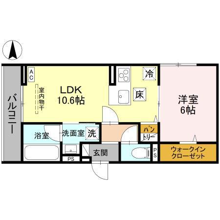 D-ROOM春日部南一丁目(1LDK/1階)の間取り写真