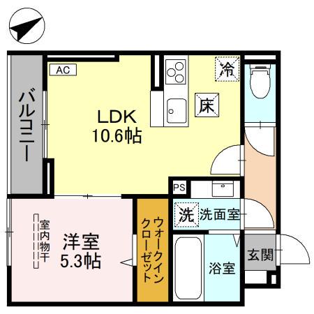 Dアヴァンス東柳田町(1LDK/1階)の間取り写真