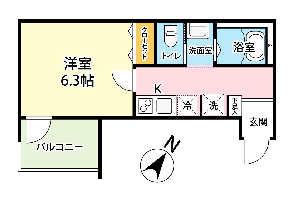 CASSOLO北越谷Ⅱ(1K/1階)の間取り写真