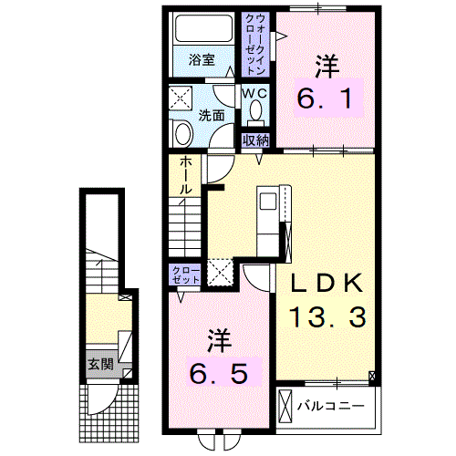 レスポワール D(2LDK/2階)の間取り写真
