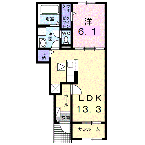 レスポワール D(1LDK/1階)の間取り写真