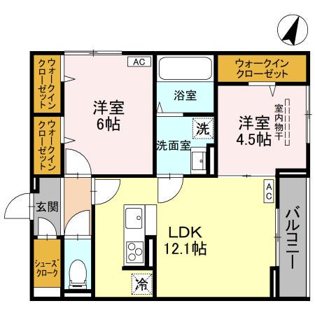 D-ROOM北越谷3丁目PJ A棟(2LDK/2階)の間取り写真