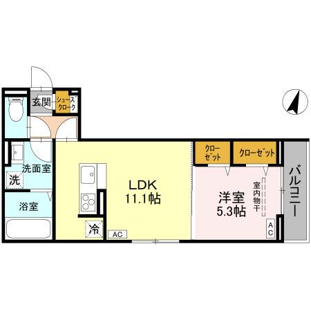 D-ROOM北越谷3丁目PJ A棟(1LDK/2階)の間取り写真