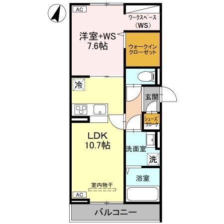 D-ROOM北越谷3丁目PJ A棟(1LDK/2階)の間取り写真