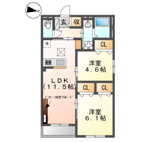 東武鉄道野田線 藤の牛島駅 徒歩1分 3階建 築1年(2LDK/1階)の間取り写真