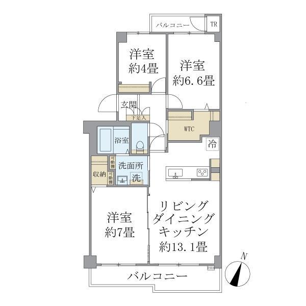 EVERTOW COLORE SENGENDAI(3LDK/3階)の間取り写真