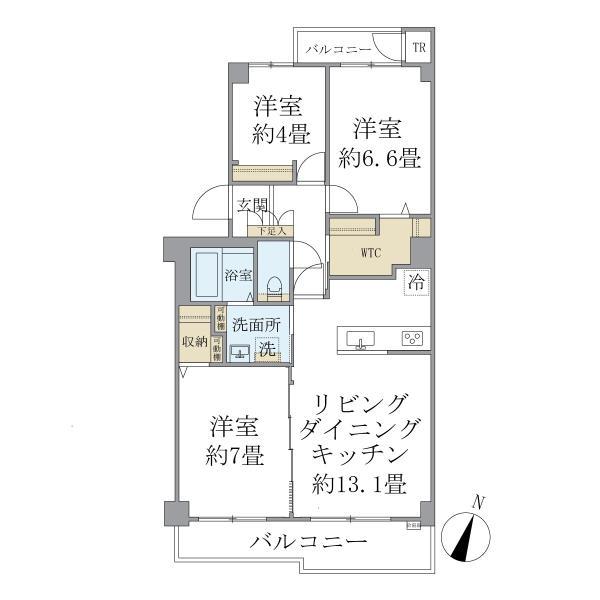 EVERTOW COLORE SENGENDAI(3LDK/3階)の間取り写真