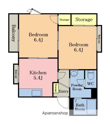 パラッシオ本町(2K/2階)の間取り写真