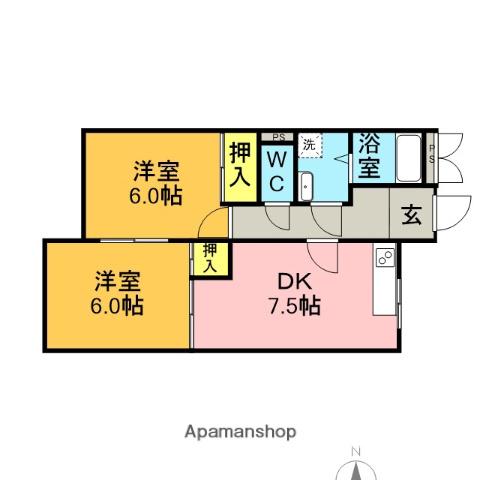 加藤コーポ(2DK/2階)の間取り写真