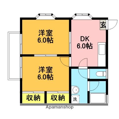 ポピーハイツヤハギ(2DK/1階)の間取り写真