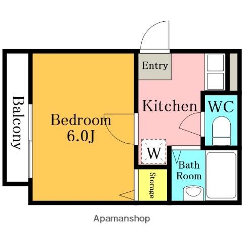 PLUMAS与野(1K/1階)の間取り写真