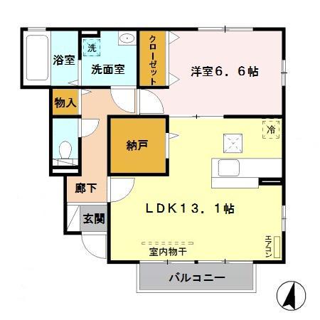 ディアコートI(1LDK/1階)の間取り写真