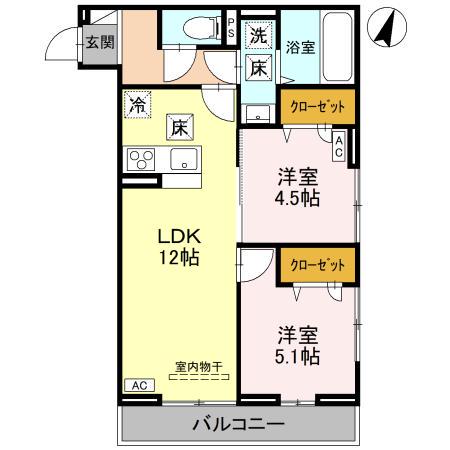 NOBLE PALAIS 針ヶ谷(2LDK/1階)の間取り写真