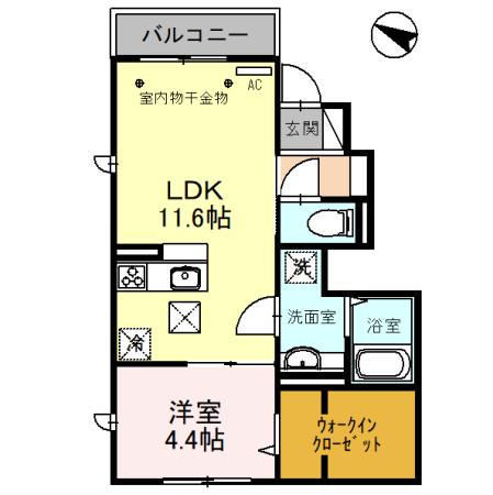 メゾンアイリス ココア(1LDK/1階)の間取り写真