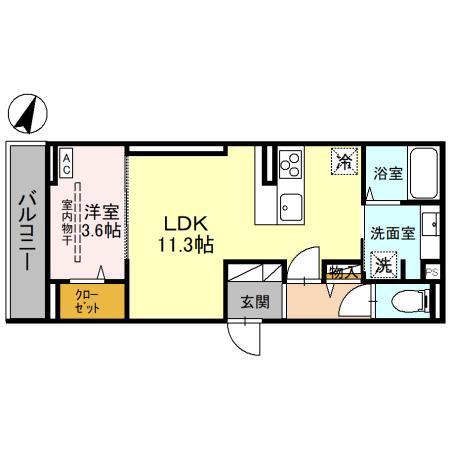 NOBLE RAFFINER 針ヶ谷(1LDK/3階)の間取り写真