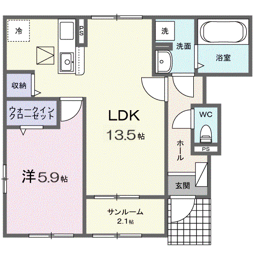 リオラ Ⅱ(1LDK/1階)の間取り写真