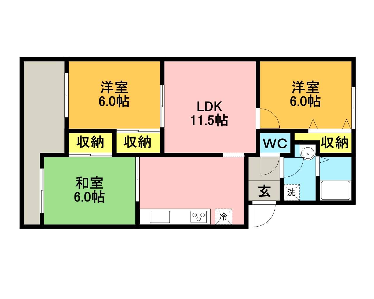 ヴァンベール神山Ⅱ(3LDK/3階)の間取り写真