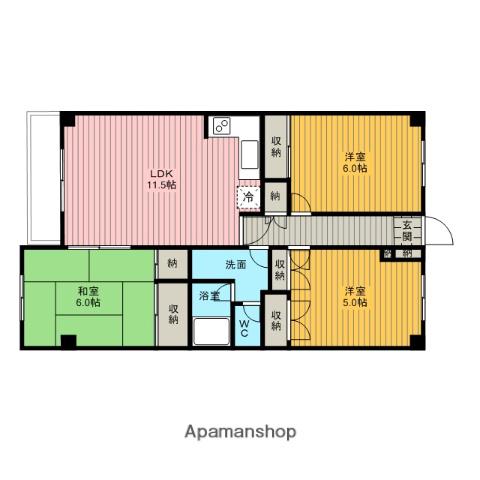 ヴィラ本町東(3LDK/2階)の間取り写真