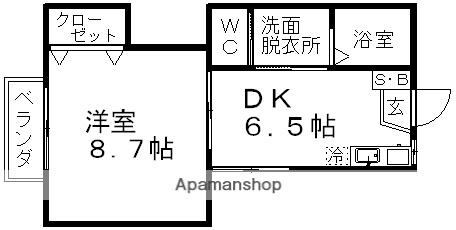 フローラ花俣(1DK/2階)の間取り写真