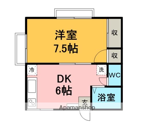 ノースバック(1DK/1階)の間取り写真