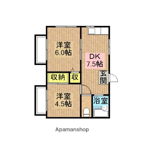 石田ハイツB棟(2DK/2階)の間取り写真