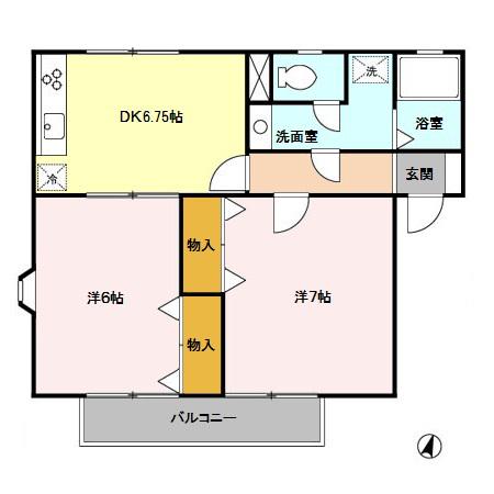 ウィスタリアA棟(2DK/1階)の間取り写真