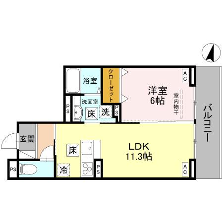 グランヴィル(1LDK/1階)の間取り写真