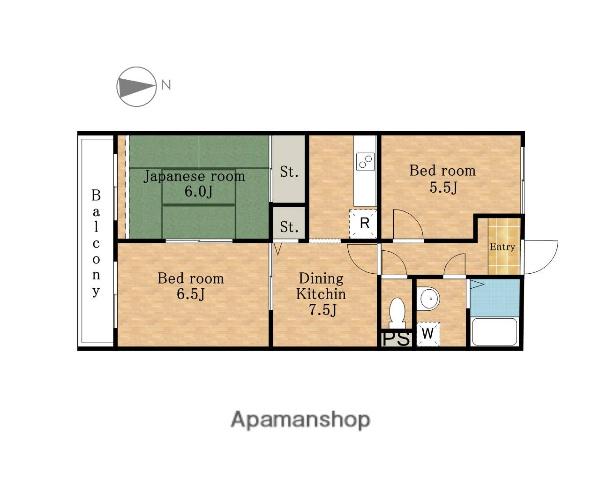 東武伊勢崎・大師線 谷塚駅 徒歩22分 3階建 築32年(3DK/1階)の間取り写真