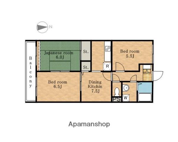 東武伊勢崎・大師線 谷塚駅 徒歩22分 3階建 築32年(3DK/1階)の間取り写真