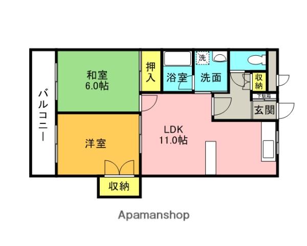 パレスクレッシェンド(2LDK/4階)の間取り写真