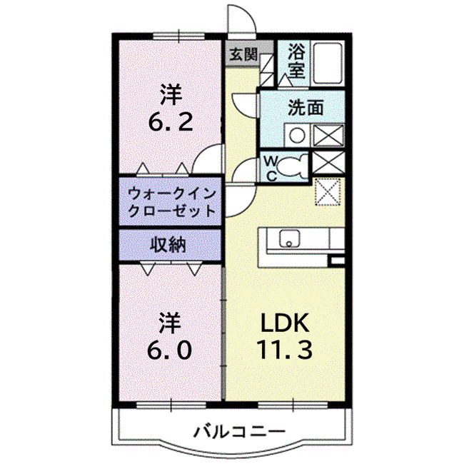 リズセンティアB(2LDK/3階)の間取り写真
