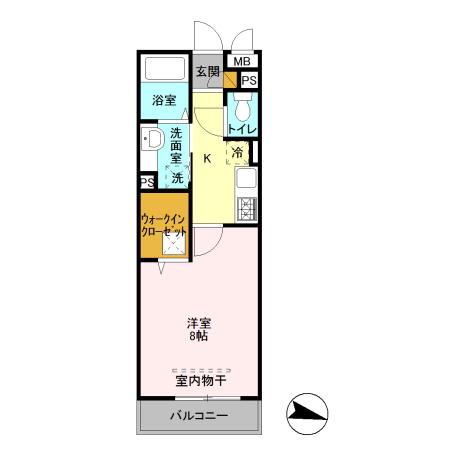 カーサ・セレーノ(1K/2階)の間取り写真