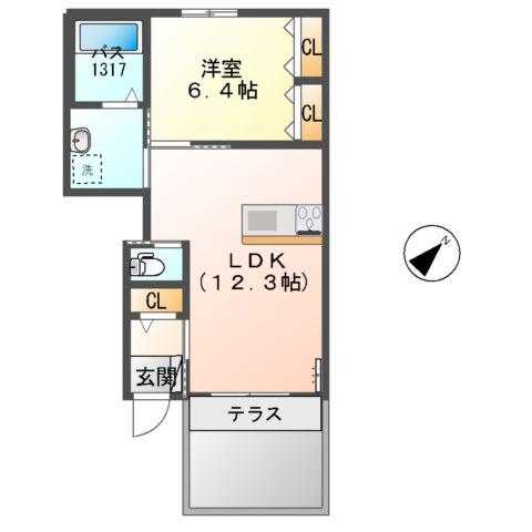 サンコートペルル(1LDK/1階)の間取り写真