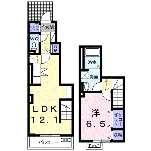 BLESS草加松原 B棟(1LDK/1階)の間取り写真
