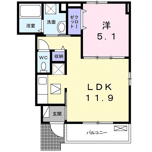 シオンジェルメ(1LDK/1階)の間取り写真