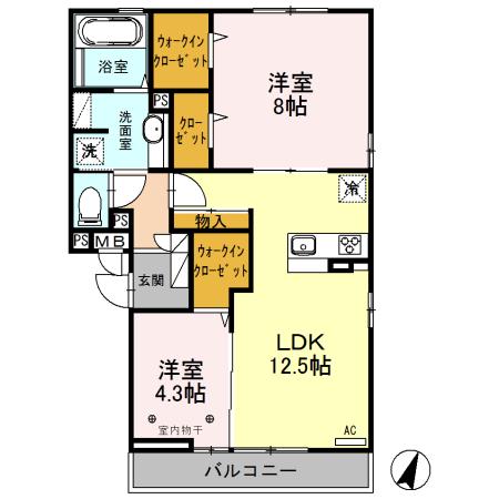 ロイジェントパークス草加手代A(2LDK/2階)の間取り写真