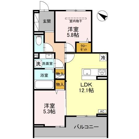 D-ROOM八幡町(2LDK/3階)の間取り写真