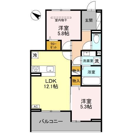 D-ROOM八幡町(2LDK/3階)の間取り写真