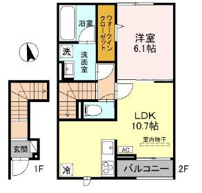HYDRANGEA(1LDK/2階)の間取り写真