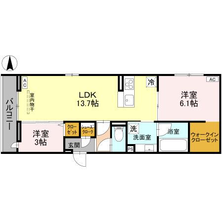 草加氷川町PJIV B(2LDK/3階)の間取り写真