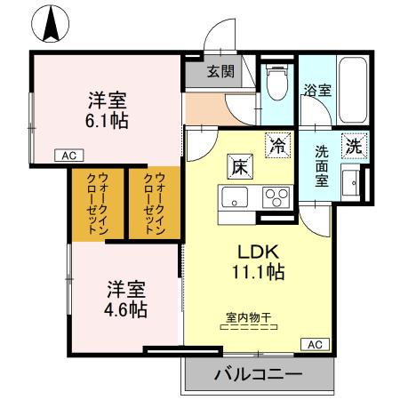 草加氷川町PJIV B(2LDK/1階)の間取り写真