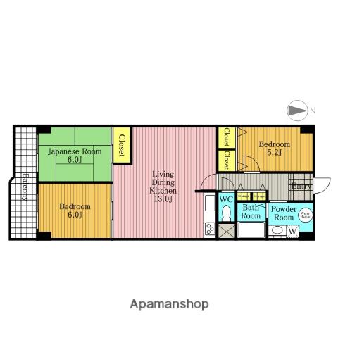 恒陽大宮公園マンション(3LDK/6階)の間取り写真