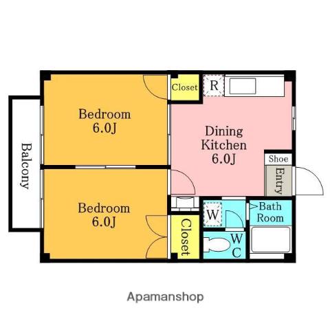 エルディムニイヅツミ Ⅰ(2DK/1階)の間取り写真