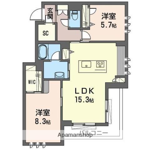 ヒュッゲ(2LDK/3階)の間取り写真