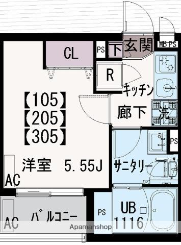 IXO浅間町(1K/2階)の間取り写真